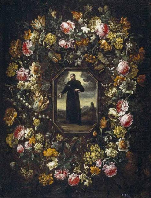 Bartolome Perez Guirnalda de flores con San Francisco de Borja china oil painting image